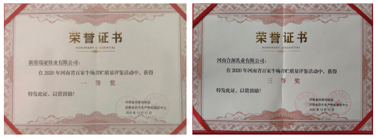 榮譽(yù) | “百家牛場(chǎng)青貯質(zhì)量評(píng)鑒活動(dòng)”花花牛新蔡瑞亞牧業(yè)、河南合源乳業(yè)分別榮獲一、三等獎(jiǎng)